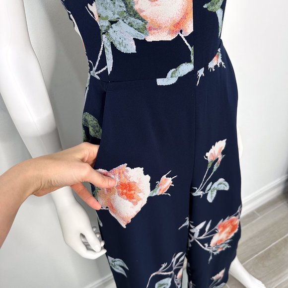 Aritzia Wilfred Ecoulement Floral Jumpsuit Cropped Wide Leg Royal Navy/Rosso - Picture 6 of 14